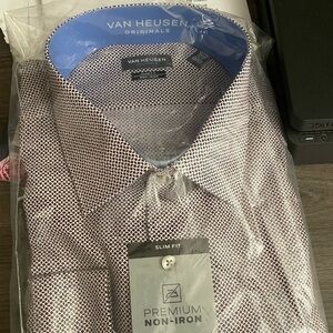 New Mens van Heusen multi color dress shirt long sleeve 17-17.5 32-33 XL